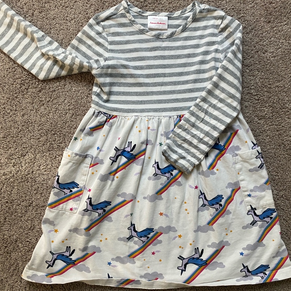 Hanna Andersson Unicorn Rainbow Striped Kids Dress